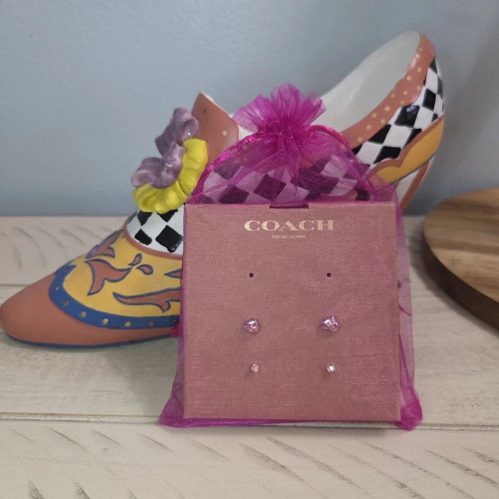 Coach Heart Stud Earrings Set - Gold & Silver W/ Accessories EUC - Picture 3 of 8